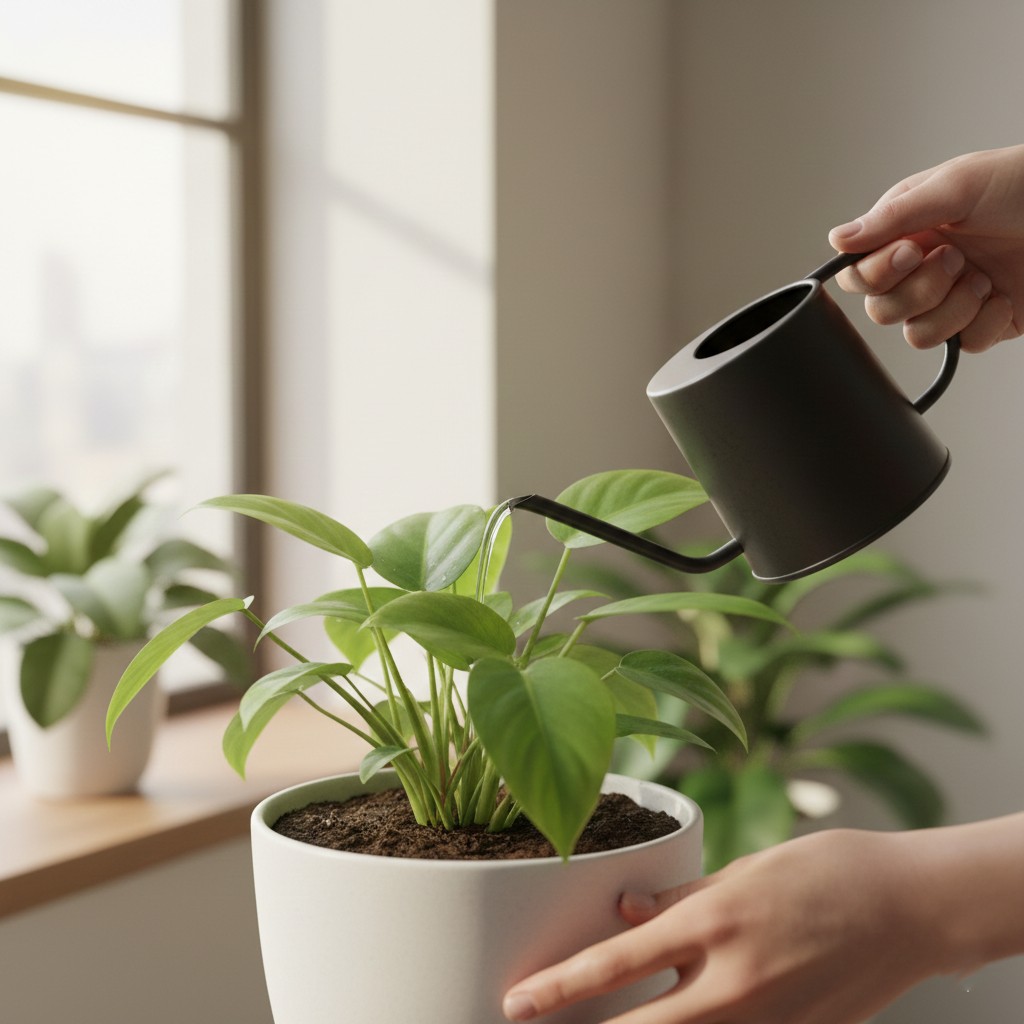 Indoor plant watering and care instructions